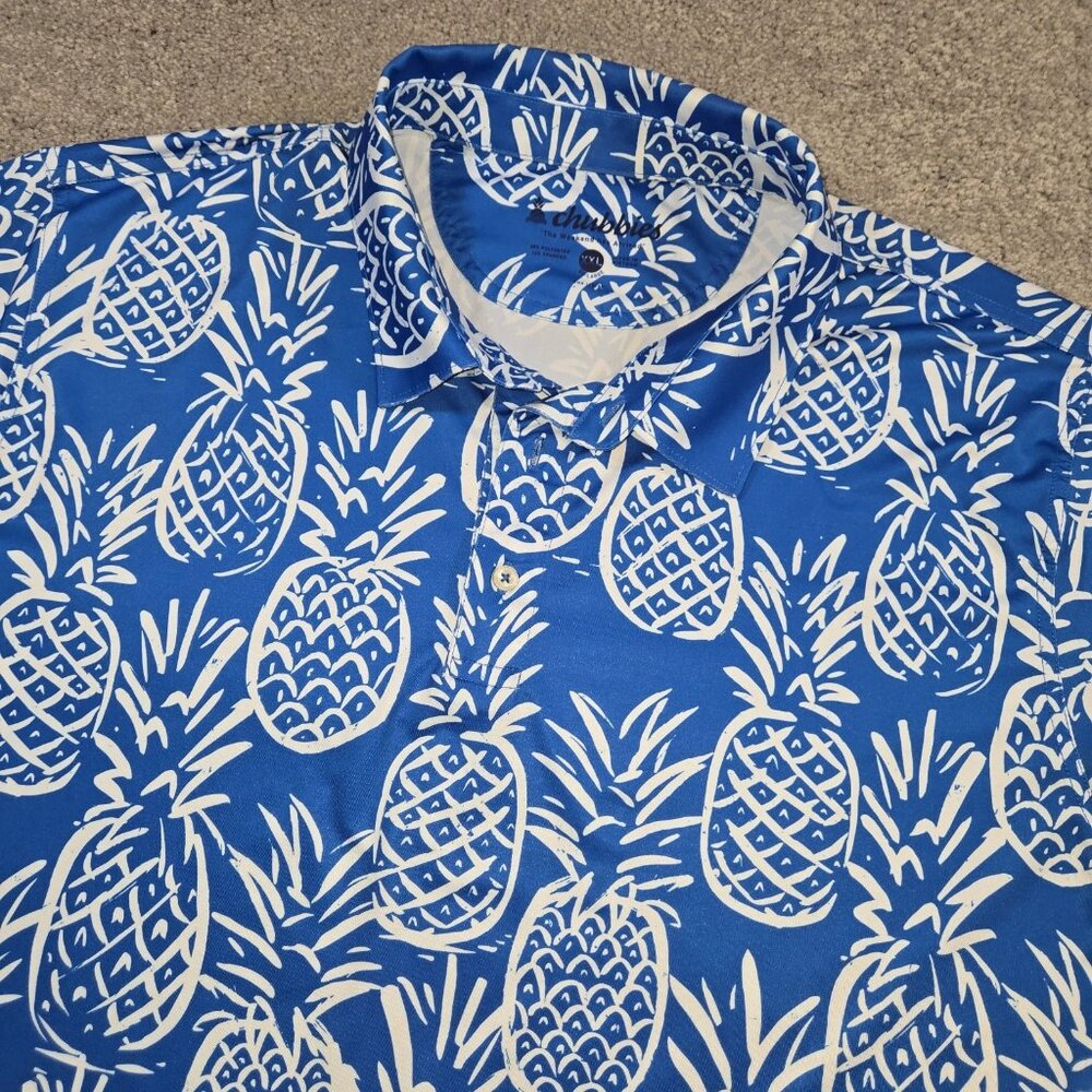 chubbies Blue Polo with White Pineapple Print